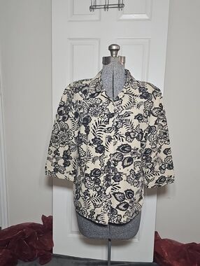 Dressbarn Shirt Jacket Button Up Tapestry Floral Collared Textured Plus Size 16W